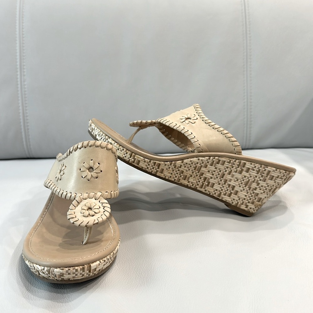 Jack Rogers Espadrille Wedge sandals worn 1x, light Tan Sz 8.5m